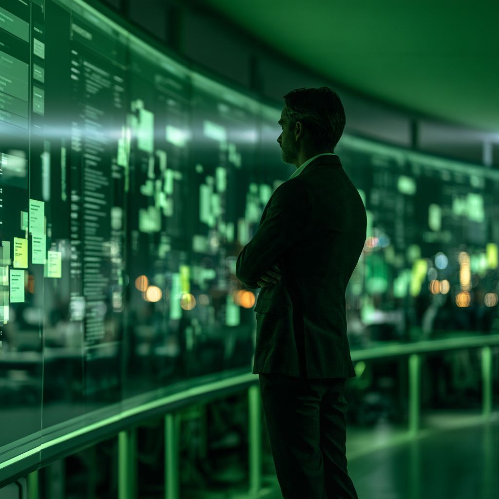 Strategist in front of a wall of AI answer panels